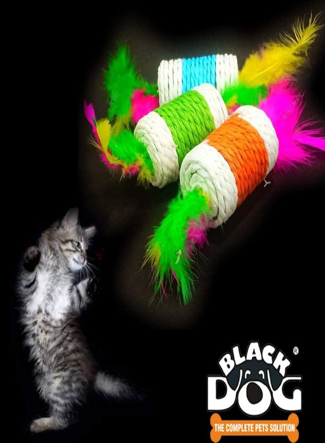 Black Dog BLACKDOG Kitten Toys Rope and Feathers with Inside Interactive with Multi Color Toys, Cat/Dog/Puppies Exercise Toy Round Balls, Safe for Your Kitty/Puppy, Color May Vary, Medium (Cats 012 Toys Rope) - Image 2
